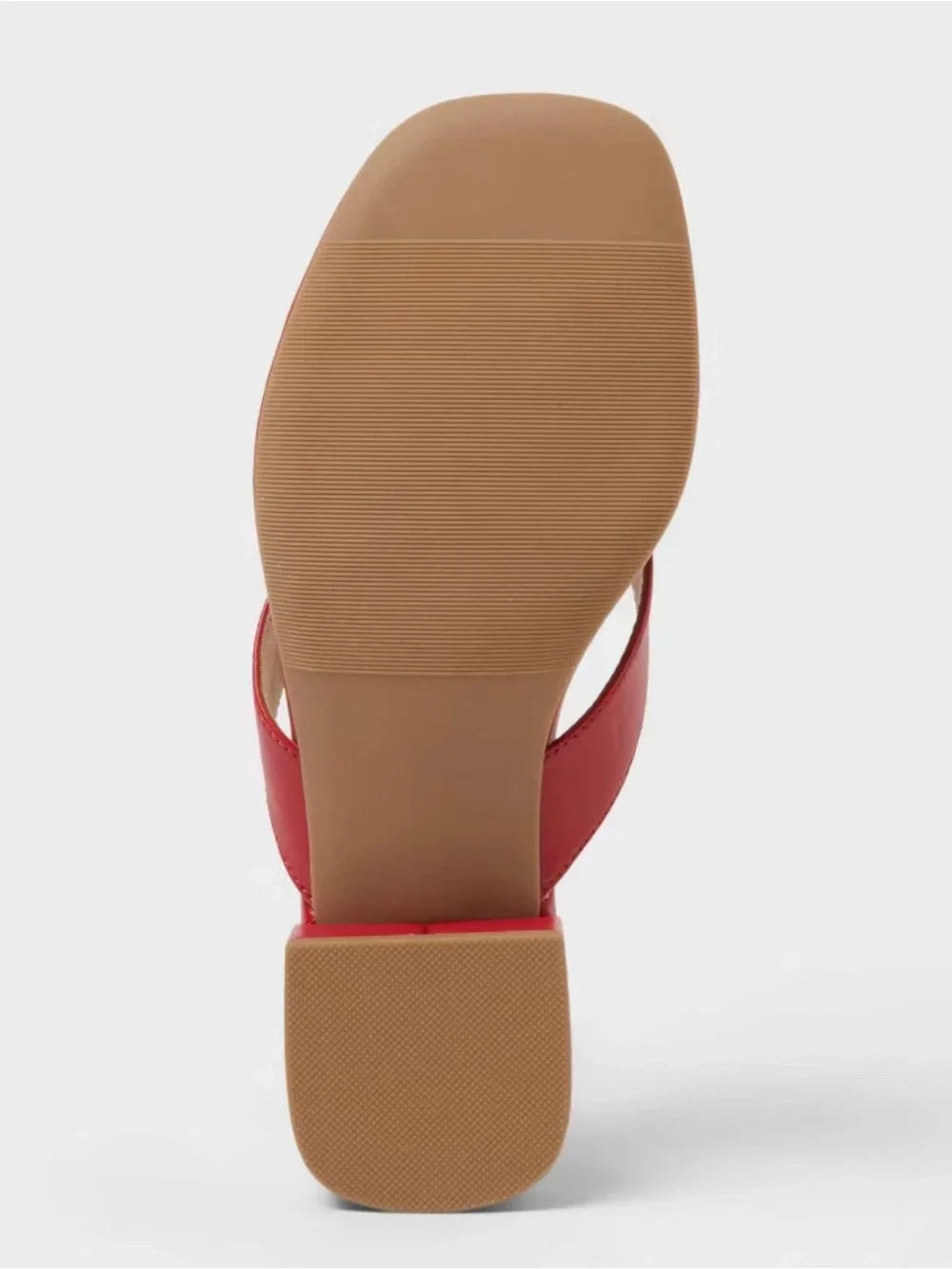 Square Toe Red Thong Sandal with Low Block Heel Size 8